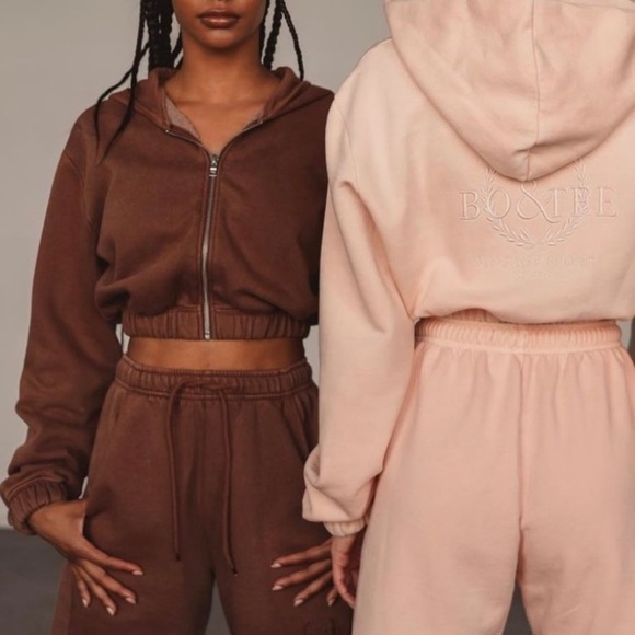 Bo+Tee /Oh Polly Vintage Sport Collection Crop Hoodie Full ZIP Brown Sz M NWT - Picture 4 of 14